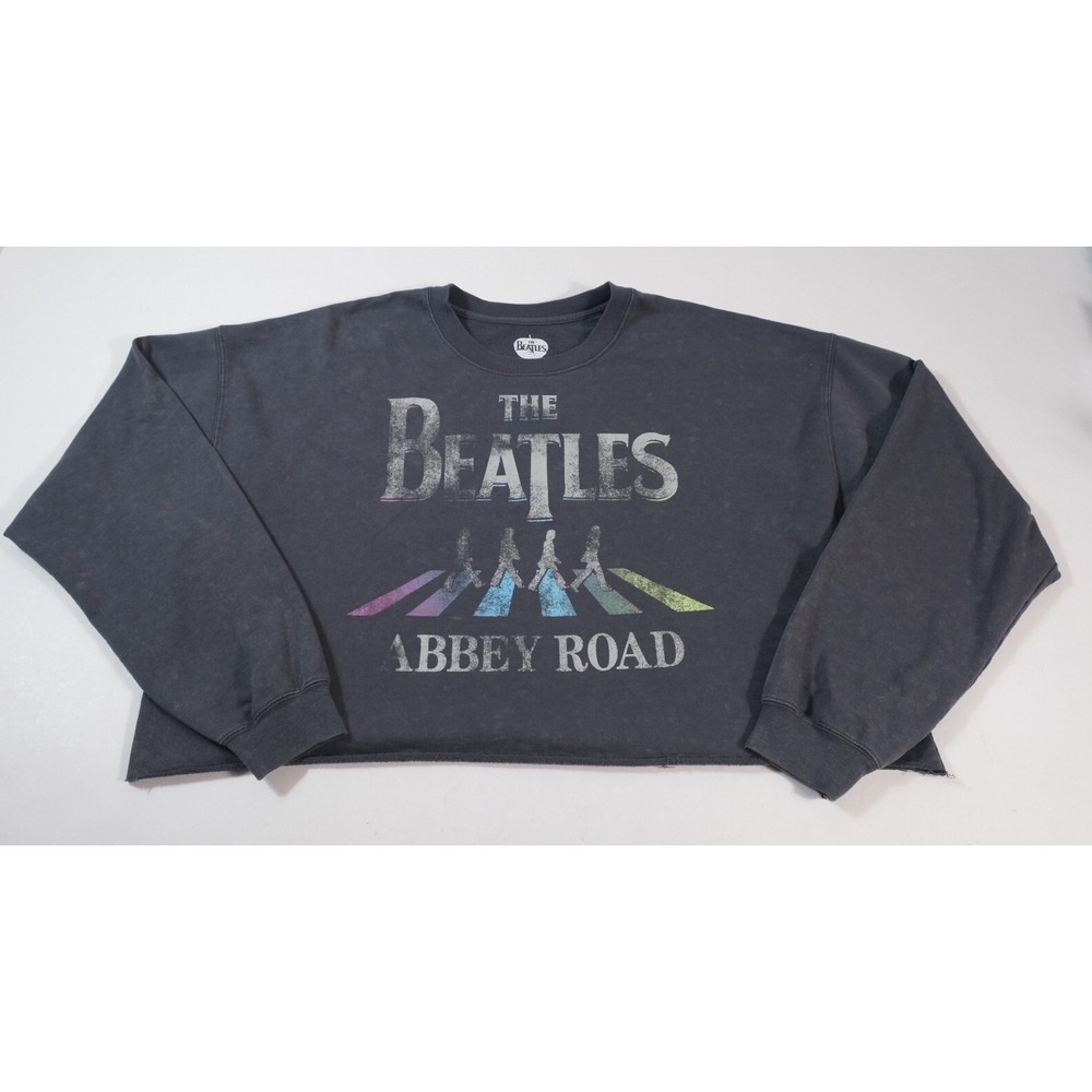 The Beatles Sweatshirt Women XL Gray Abbey Road Graphic Cropped Raw Hem Pullover